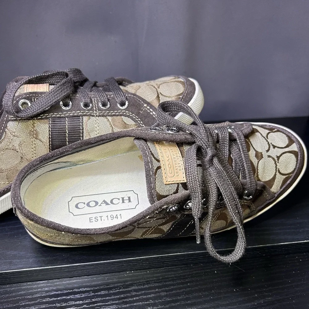Coach Brad Khaki/Chestnut Jacquard Canvas w/Seude+Leather Men Sz 8M FS12CM SIG C - Picture 9 of 13